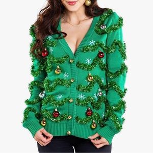 Tipsy Elves Gaudy Garland (green) Classic Ugly Christmas sweater/cardigan